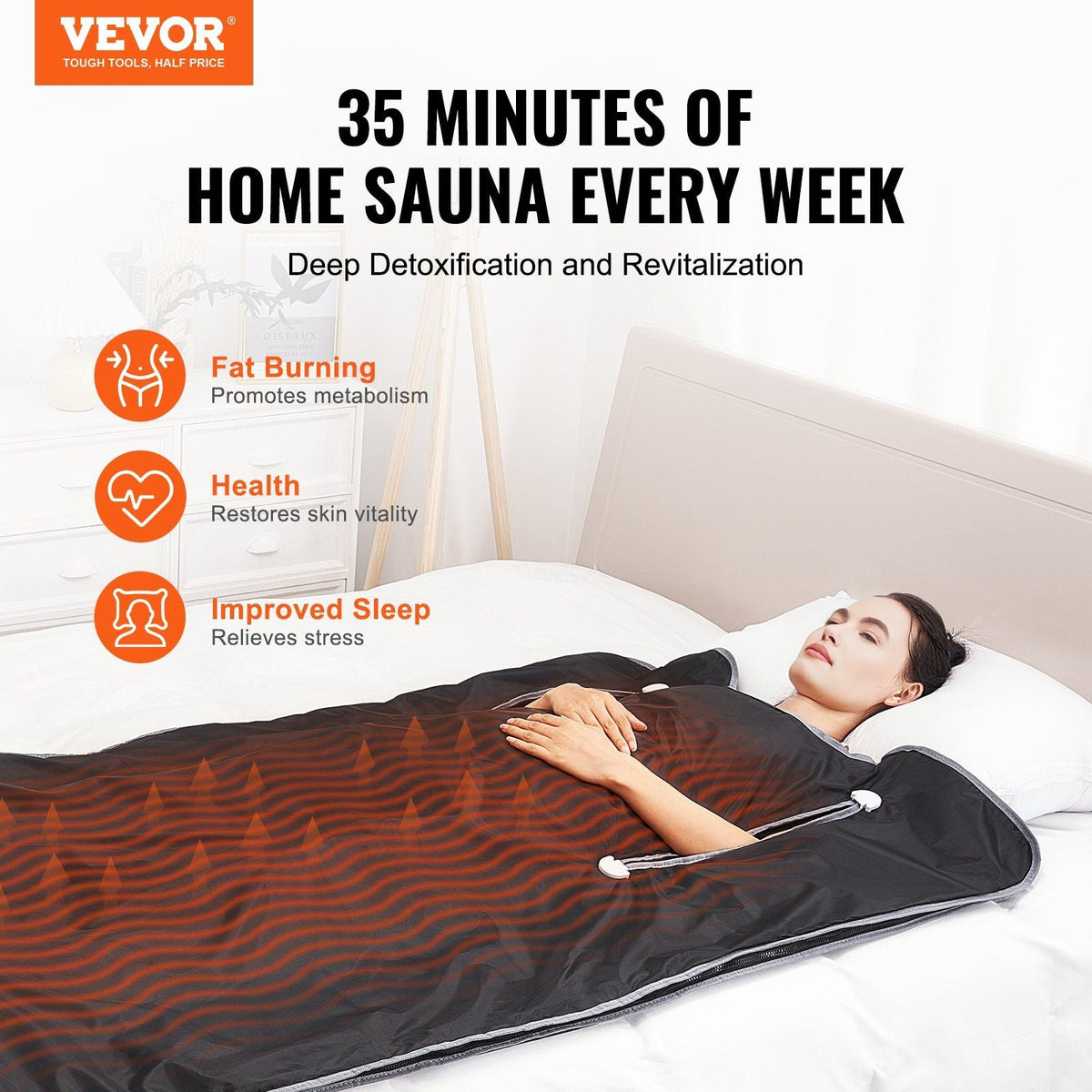 Sauna Blanket for Detoxification, Portable Far Infrared Sauna for Home, Oxford Sauna Bag w/ Arm Holes & Carbon Fiber Heating, 1-6 Level Adjustable Temp 95-176°F , 5-60 Minutes Timer, 75 x 35 in