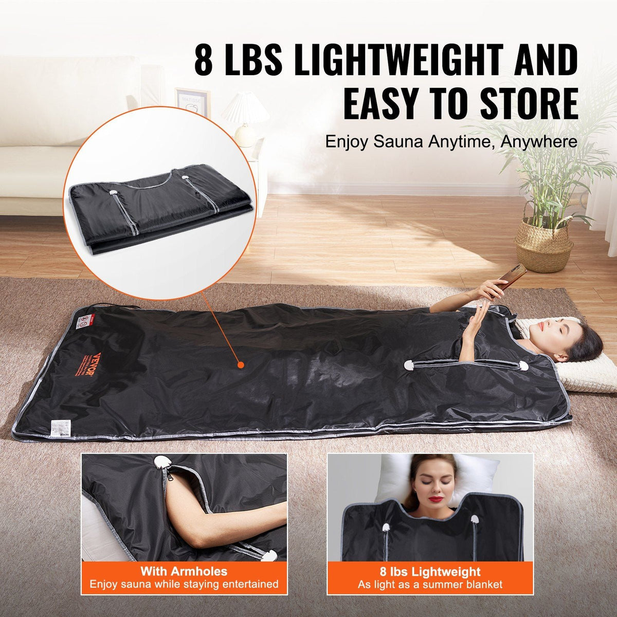 Sauna Blanket for Detoxification, Portable Far Infrared Sauna for Home, Oxford Sauna Bag w/ Arm Holes & Carbon Fiber Heating, 1-6 Level Adjustable Temp 95-176°F , 5-60 Minutes Timer, 75 x 35 in