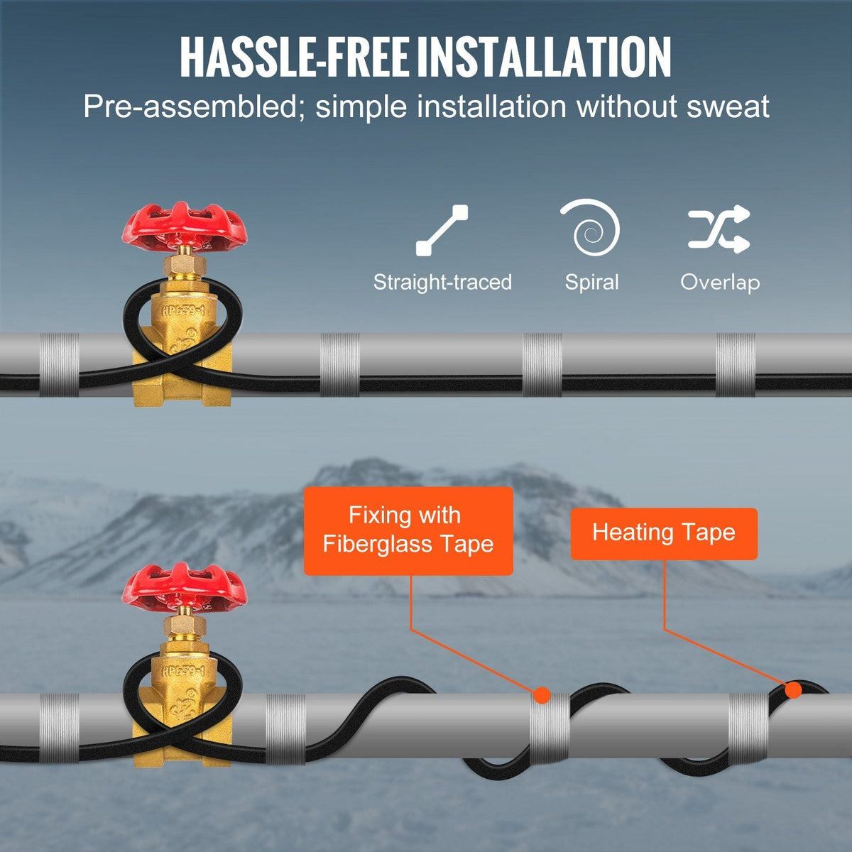 Self-Regulating Pipe Heating Cable, 100-feet 5W/ft Heat Tape for Pipes, Roof Snow Melting De-icing, Gutter and Pipe Freeze Protection, 120V
