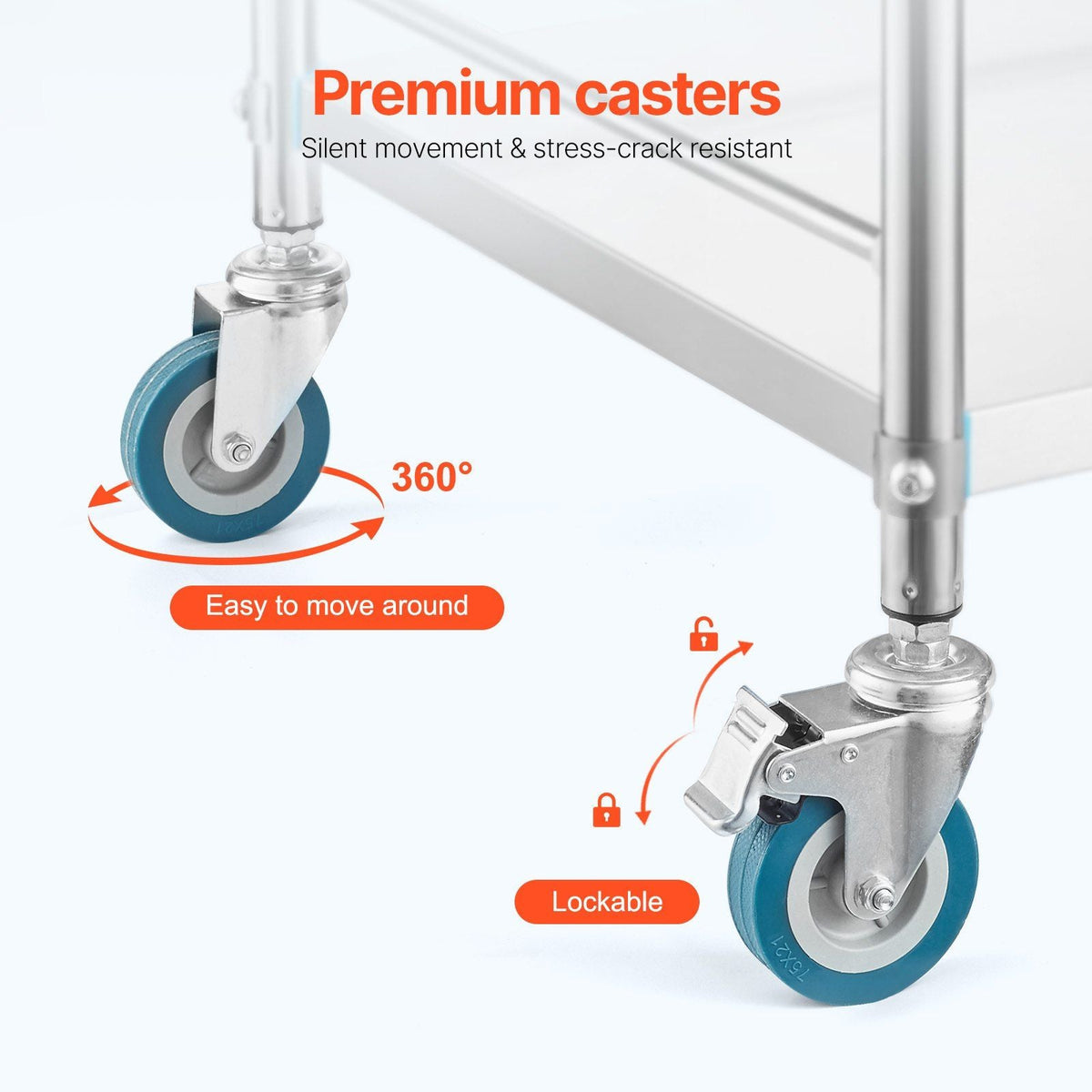 Service Cart, 3 Layers Stainless Steel Utility Rolling Cart with Drawer, Lockable Wheels, Ideal for Laboratory, Hospital, Dental Use