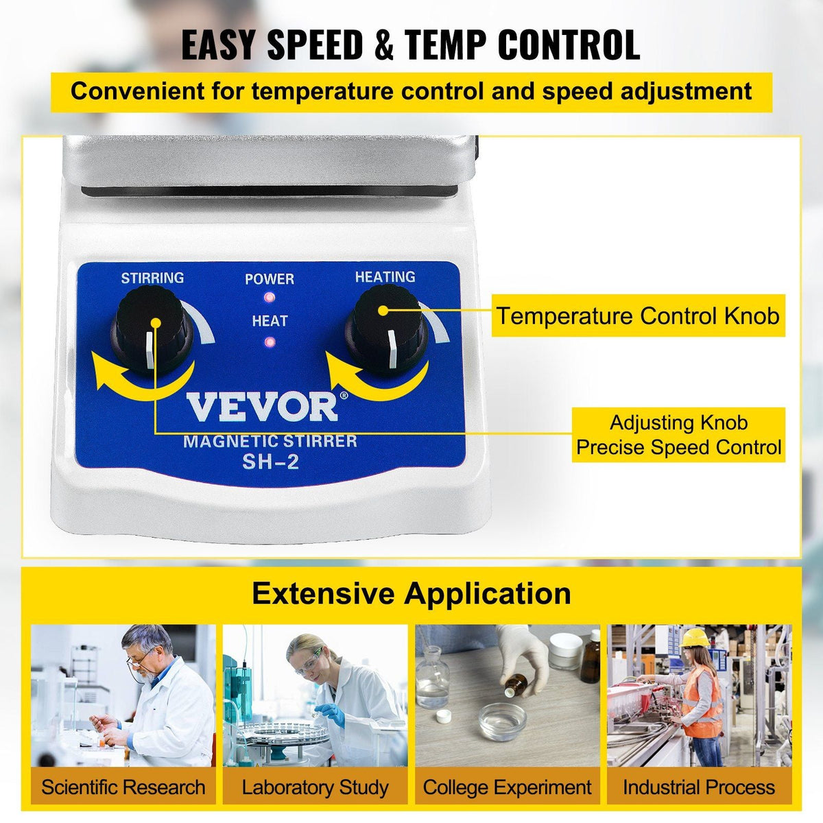 SH-2 Magnetic Stirrer, 0-2000 RPM, 1000ml Mixing Capacity Laboratory Magnetic Stirrer Hotplate w/ Stand, 180W Heating Power 380°C Max Heating Temperature, for Lab Liquid Mixing Heating