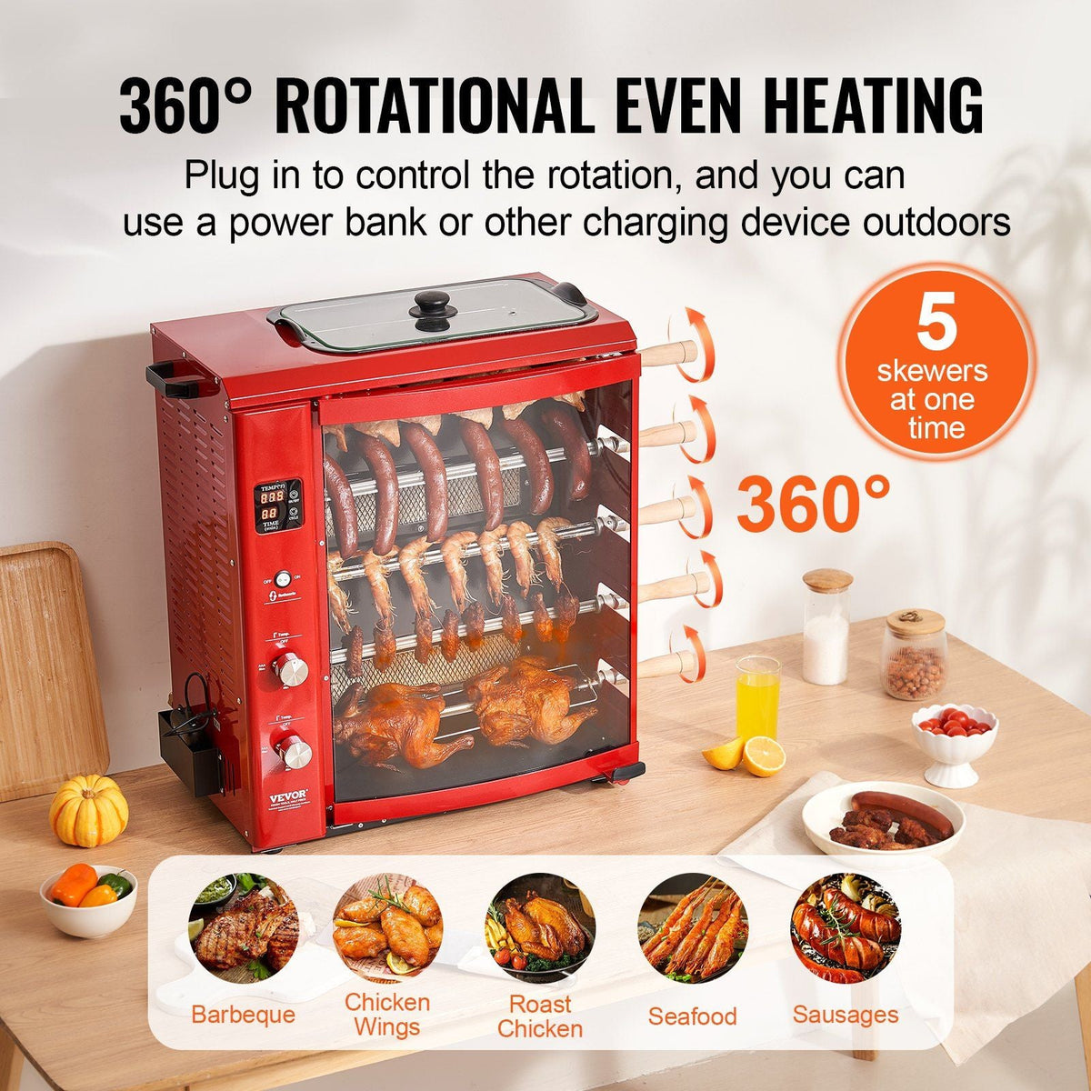 Shawarma Grill Machine, 5 Strings of Barbecue Capacity, Chicken Shawarma Cooker Machine, Gas & Electric Broiler Gyro Rotisserie Oven Doner Kebab Machine, for Home Restaurant Kitchen Parties