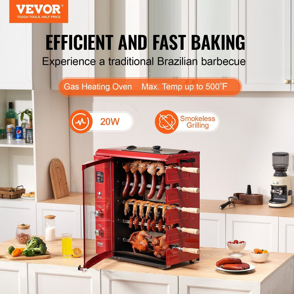 Shawarma Grill Machine, 5 Strings of Barbecue Capacity, Chicken Shawarma Cooker Machine, Gas & Electric Broiler Gyro Rotisserie Oven Doner Kebab Machine, for Home Restaurant Kitchen Parties