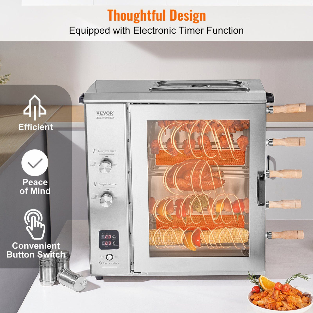Shawarma Grill Machine, 5 Strings of Barbecue Capacity, Chicken Shawarma Cooker Machine with 2 Burners, Gas Vertical Broiler Gyro Rotisserie Oven Doner Kebab Machine, for Home Restaurant Kitchen