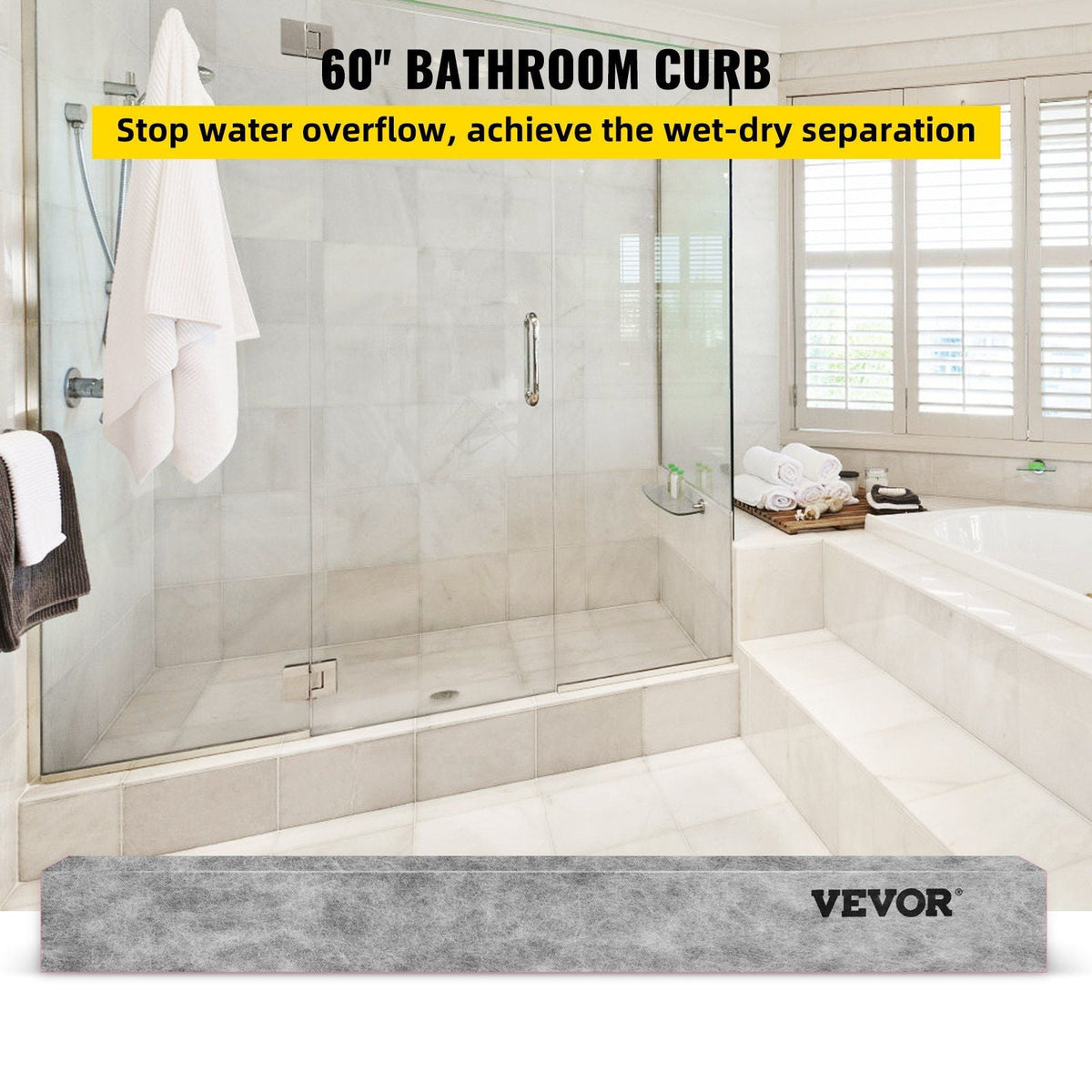 Shower Curb, 60'' x 4'' x 6'', Cuttable Waterproof XPS Foam Curb, Covering with PE Waterproof Membrane, Ready-to-tile with Thin-set Mortar, Perfect for Bathroom Decoration