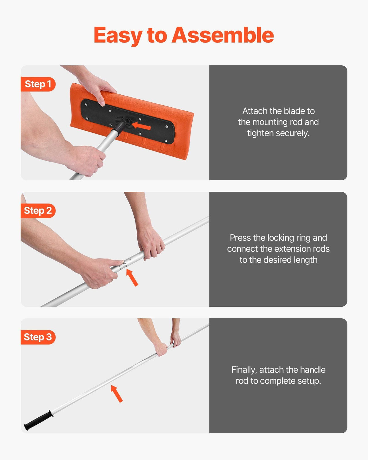 Snow Roof Rake, 17.7 in Foam Blade, 7.3-18.4 ft Adjustable Roof Snow Scraper, Extension Tubes & Non-Slip Handle, Lightweight Snows Removal Tool for House Leaves Debris Clearing