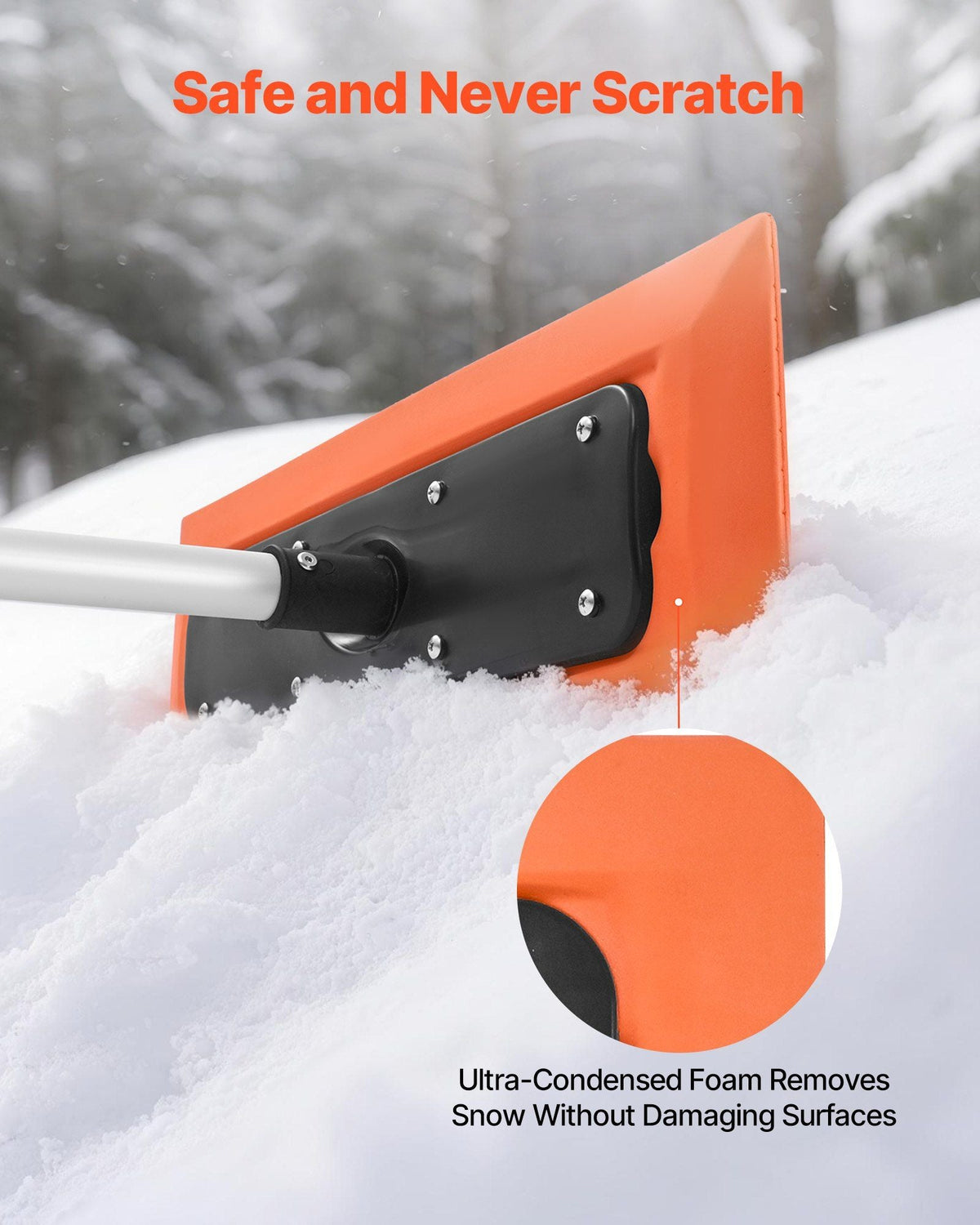 Snow Roof Rake, 4ft Long Reach Car Roof Snow Scraper, 17.7 in Foam Blade for No Scratches, Non-Slip Handle, Lightweight Snows Removal Tool for Vehicle Garage Rooftop Leaves Debris Clearing