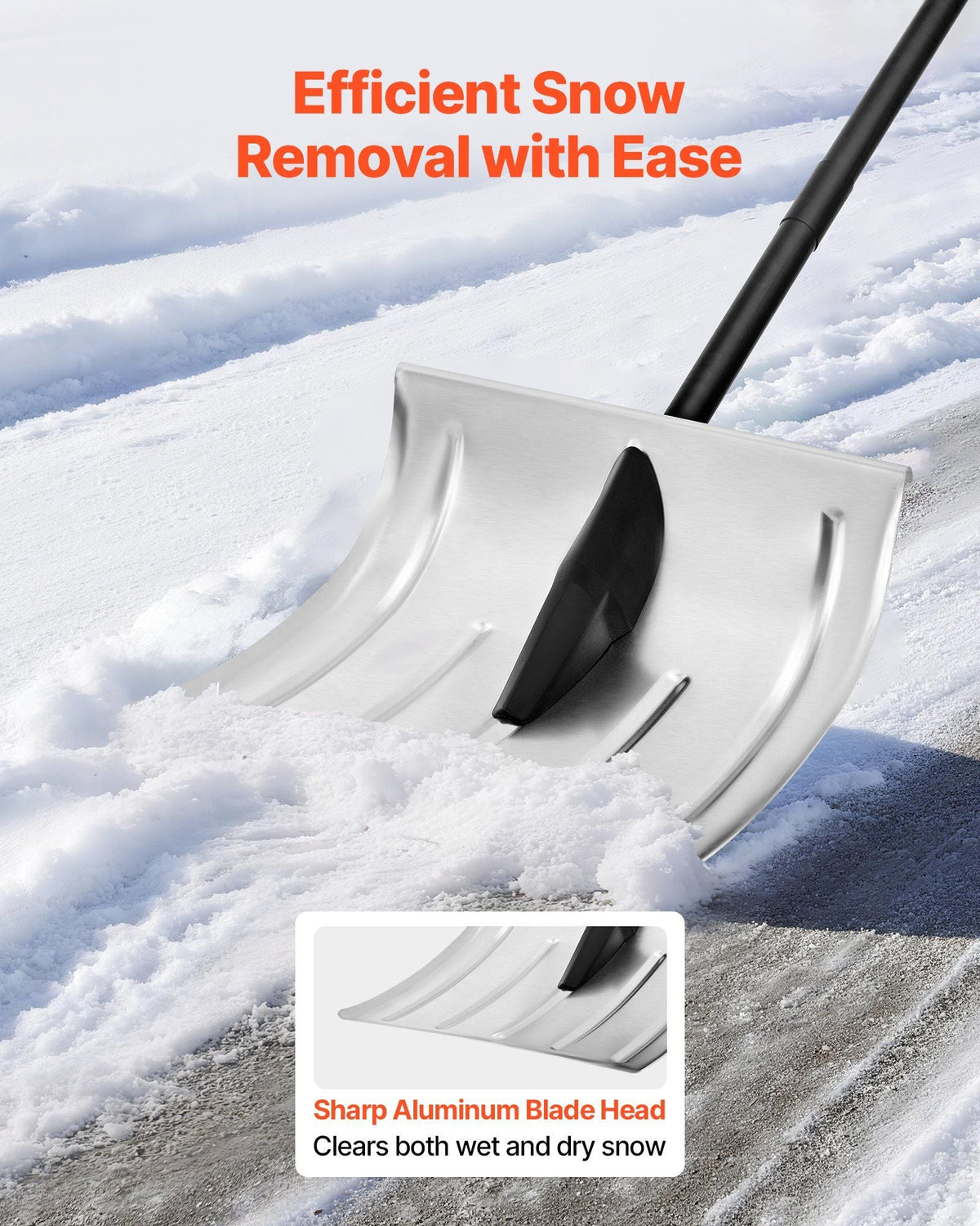 Snow Shovel for Driveway, 16 in Wide Aluminum Alloy Snow Shovel, Non Slip Grip, Large Capacity Snowplow Shovels, Detachable & Lightweight Snows Removal Tool for Garden Car Camping Outdoors