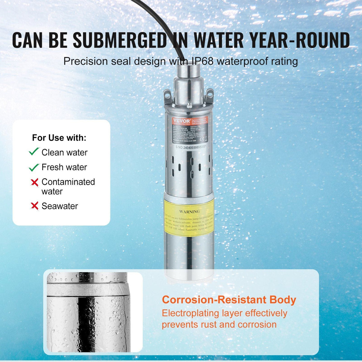 Solar Water Pump, 24V DC 277W Submersible Deep Well Pump, Max Flow 9.25 GPM, Max Head 272 ft, Max Submersion 65.6 ft, Solar Powered Water Pump for Well, Farm Ranch Irrigation, Livestock Drinking