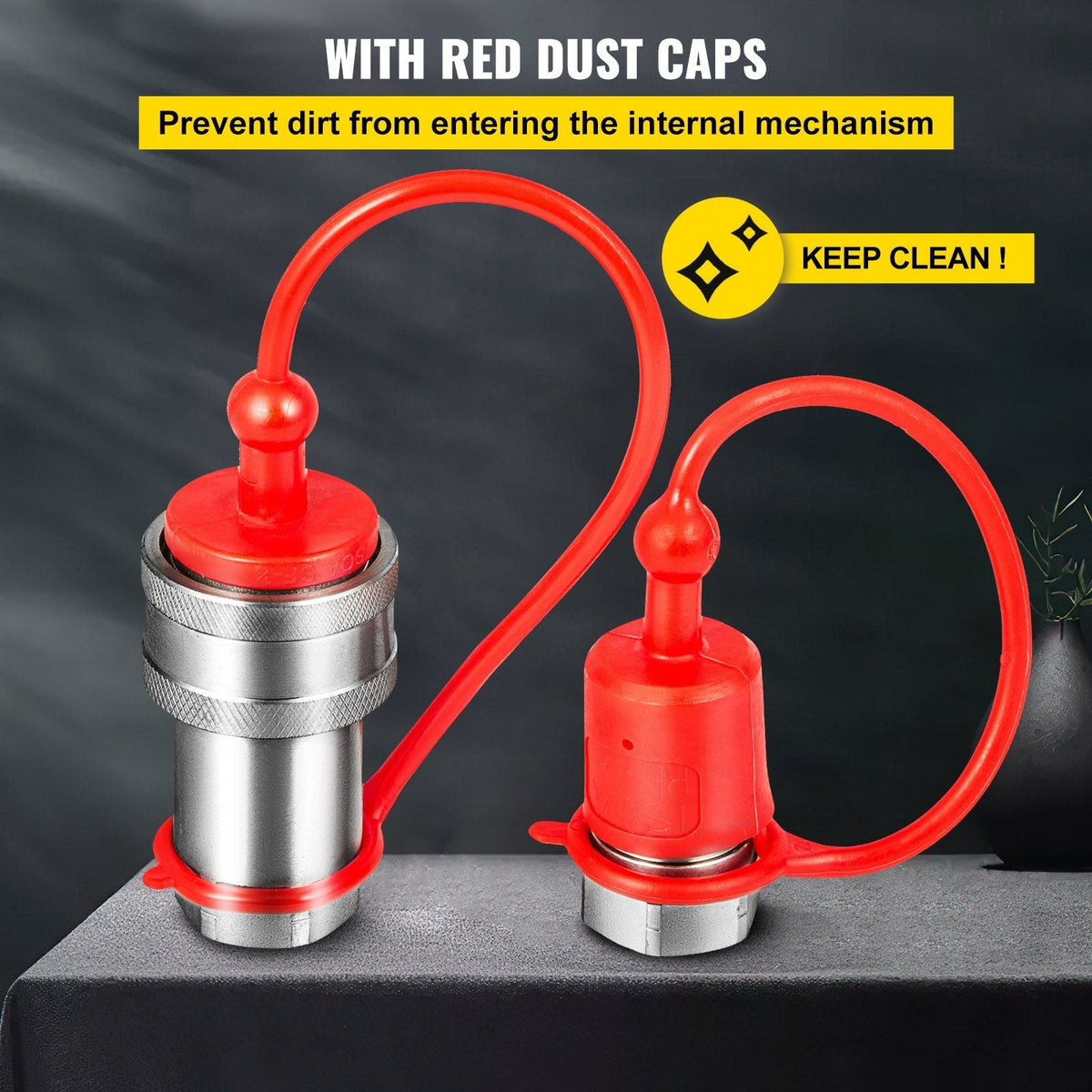 Spherical Face Hydraulic Couplers 1/4" Body 1/4" NPT Thread, Skid Steer Quick Connect Couplings, 5076 PSI Hydraulic Fittings, 2 Sets Hydraulic Couplers w/Dust Caps for Bobcat Case, Kubota