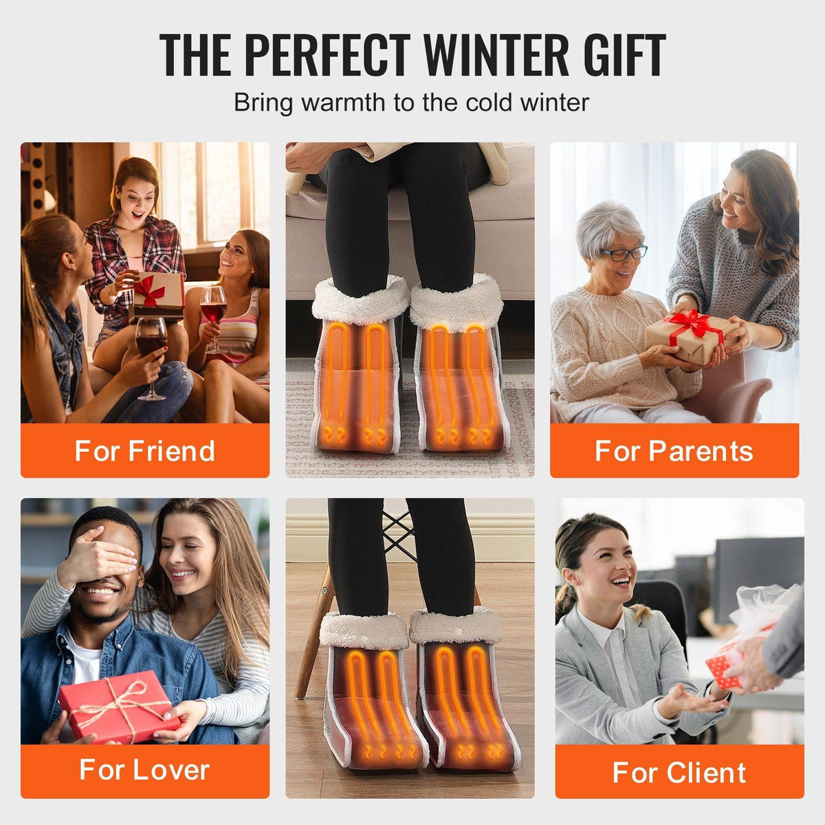 Split Electric Foot Warmer 6-Level Heating Slippers Feet Warmer with Timer
