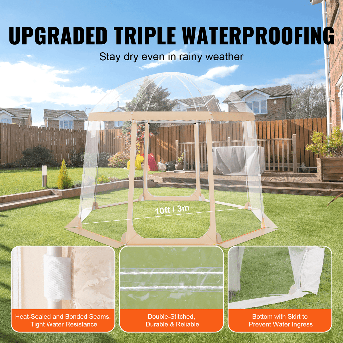 Sports Tent Instant Pop-Up Tent Shelter Weather Proof 4-8 People Clear