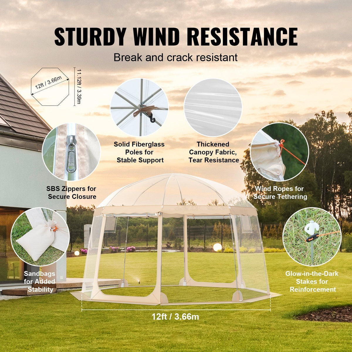 Sports Tent Instant Pop-Up Tent Shelter Weather Proof 8-10 People Clear
