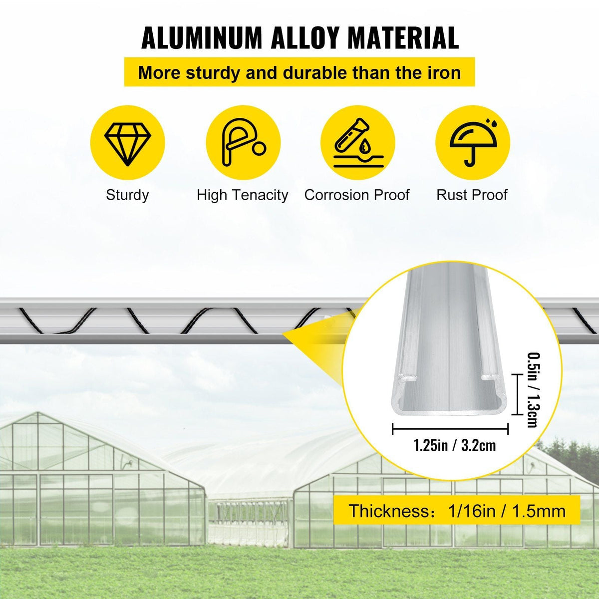 Spring Wire and Lock Channel, 6.56ft Spring Lock & U-Channel Bundle for Greenhouse, 30 Packs PE Coated Spring Wire & Aluminum Alloy Channel, Plastic Poly Film or Shade Cloth Attachment w/Screws