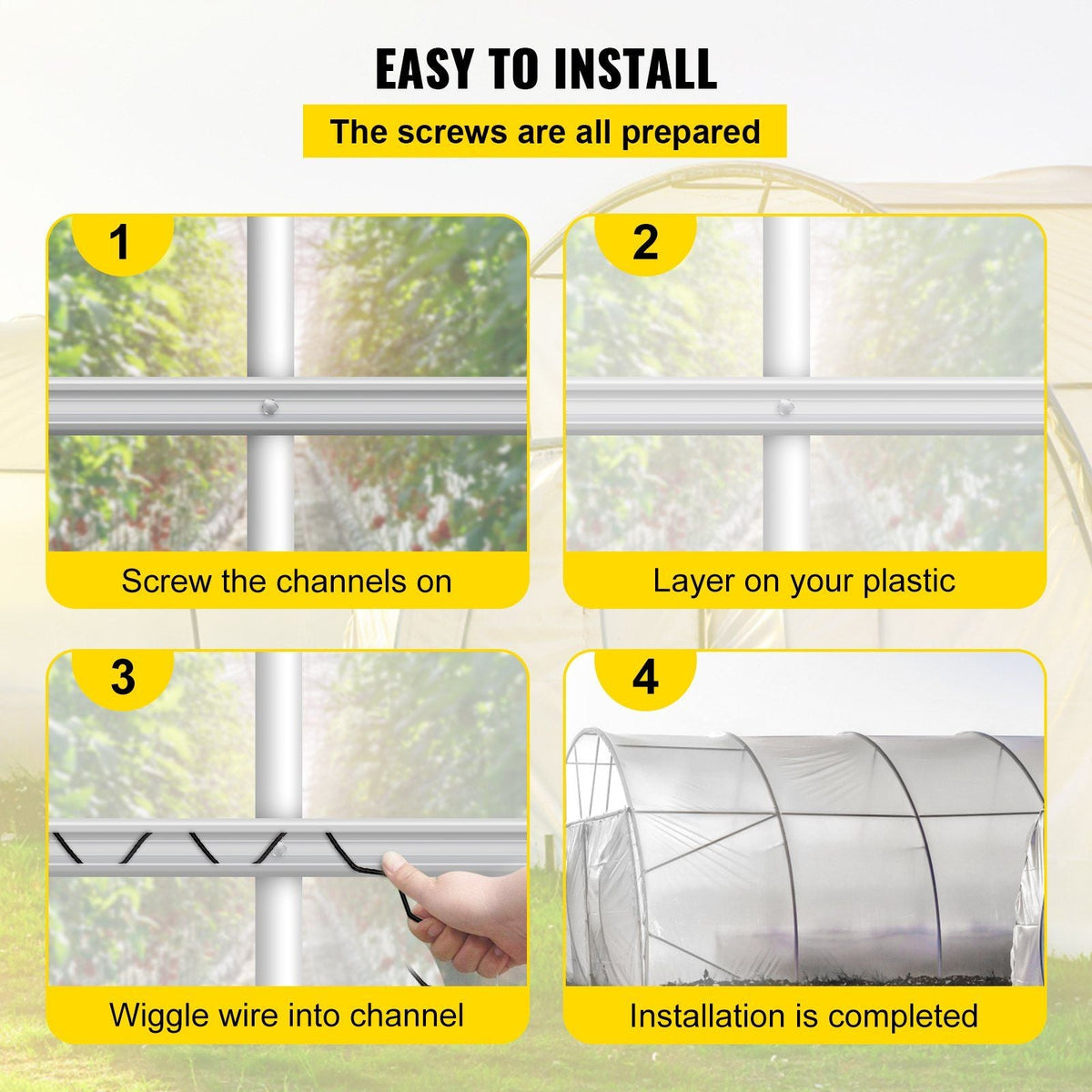 Spring Wire and Lock Channel, 6.56ft Spring Lock & U-Channel Bundle for Greenhouse, 30 Packs PE Coated Spring Wire & Aluminum Alloy Channel, Plastic Poly Film or Shade Cloth Attachment w/Screws