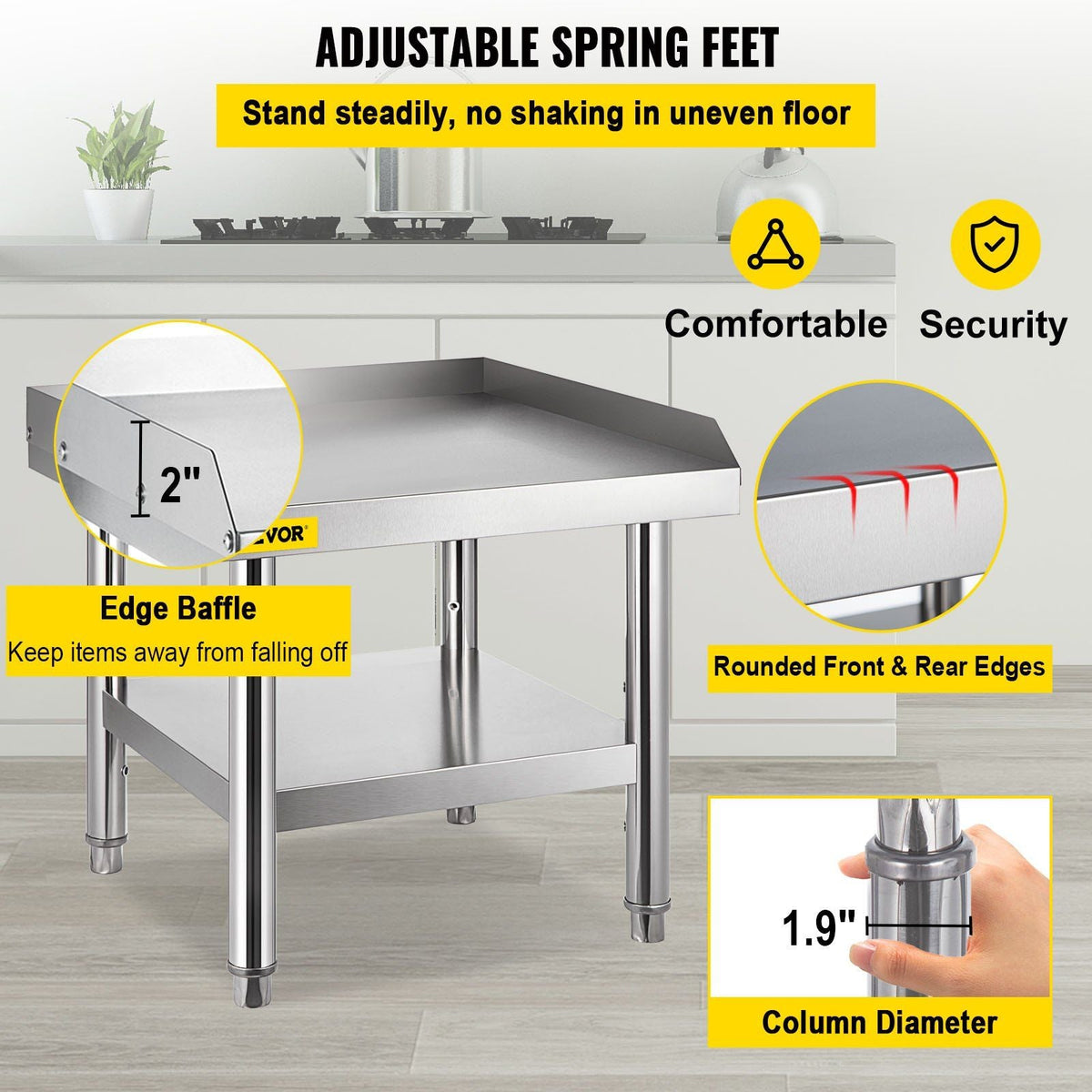 Stainless Steel Equipment Grill Stand, 24 x 24 x 24 Inches Stainless Table, Grill Stand Table with Adjustable Storage Undershelf, Equipment Stand Grill Table for Hotel, Home, Restaurant Kitchen