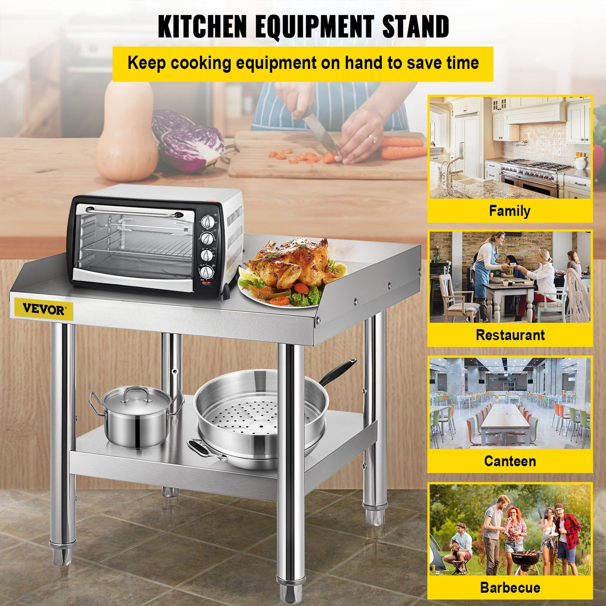 Stainless Steel Equipment Grill Stand, 24 x 24 x 24 Inches Stainless Table, Grill Stand Table with Adjustable Storage Undershelf, Equipment Stand Grill Table for Hotel, Home, Restaurant Kitchen