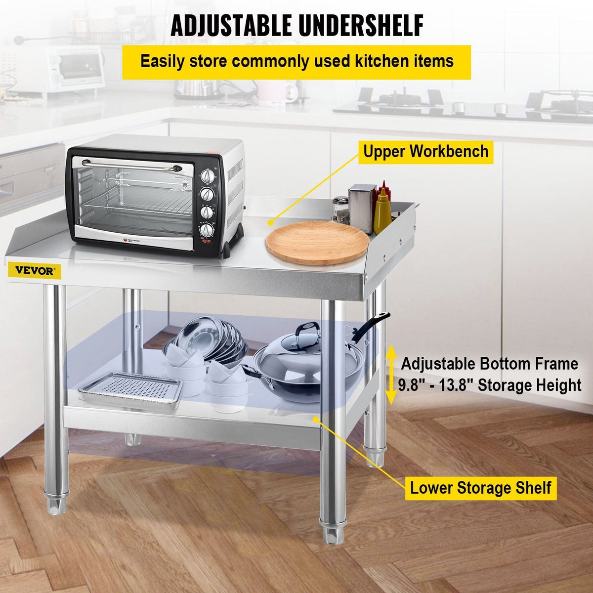 Stainless Steel Equipment Grill Stand, 24 x 28 x 24 Inches Stainless Table, Grill Stand Table with Adjustable Storage Undershelf, Equipment Stand Grill Table for Hotel, Home, Restaurant Kitchen