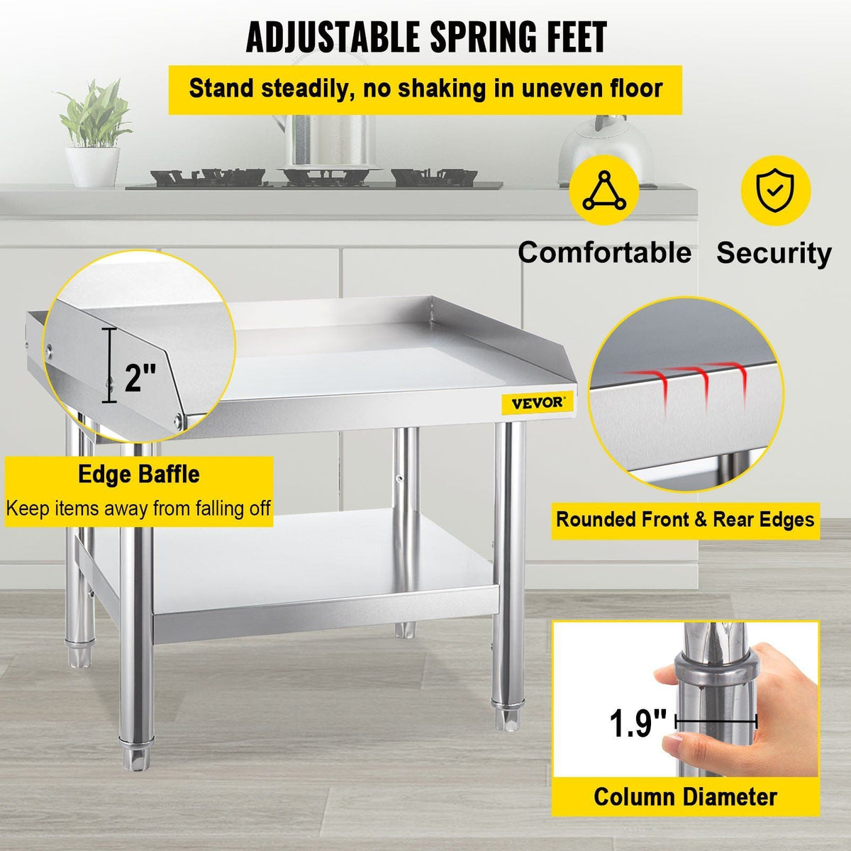 Stainless Steel Equipment Grill Stand, 24 x 28 x 24 Inches Stainless Table, Grill Stand Table with Adjustable Storage Undershelf, Equipment Stand Grill Table for Hotel, Home, Restaurant Kitchen