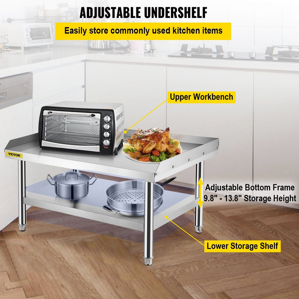 Stainless Steel Equipment Grill Stand, 60 x 30 x 24 Inches Stainless Table, Grill Stand Table with Adjustable Storage Undershelf, Equipment Stand Grill Table for Hotel, Home, Restaurant Kitchen