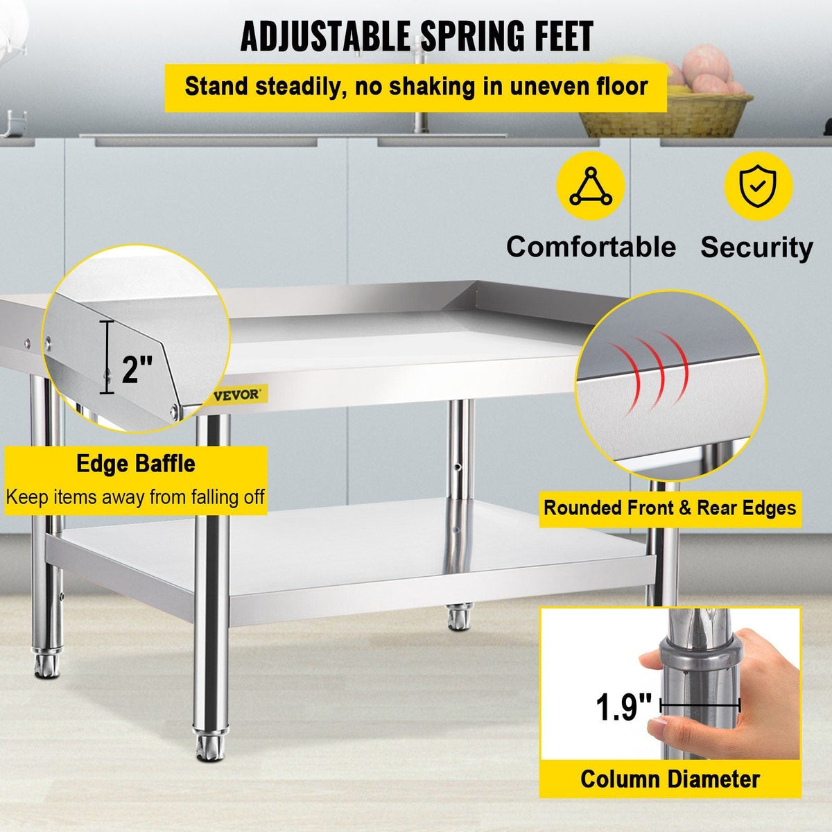 Stainless Steel Equipment Grill Stand, 60 x 30 x 24 Inches Stainless Table, Grill Stand Table with Adjustable Storage Undershelf, Equipment Stand Grill Table for Hotel, Home, Restaurant Kitchen