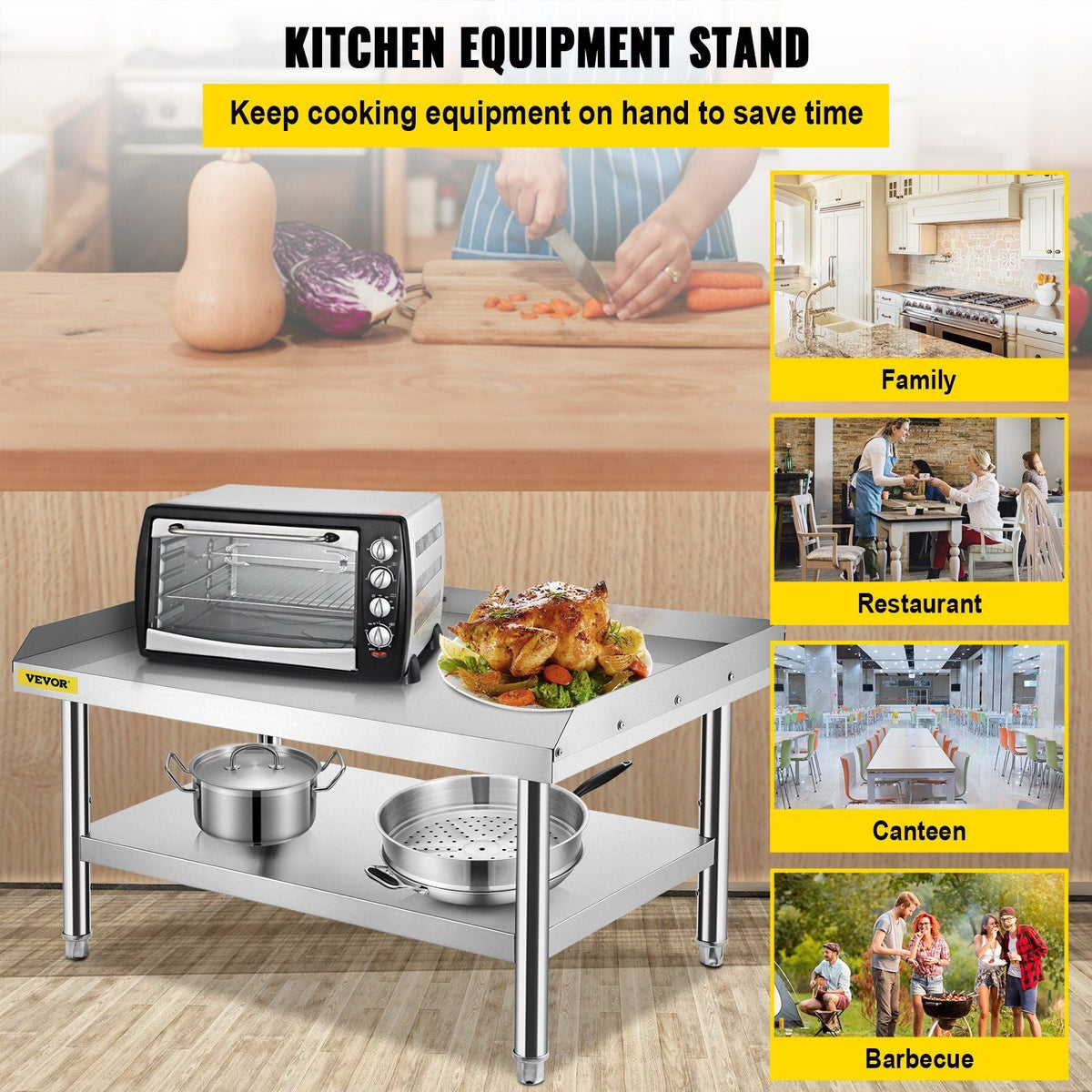 Stainless Steel Equipment Grill Stand, 60 x 30 x 24 Inches Stainless Table, Grill Stand Table with Adjustable Storage Undershelf, Equipment Stand Grill Table for Hotel, Home, Restaurant Kitchen