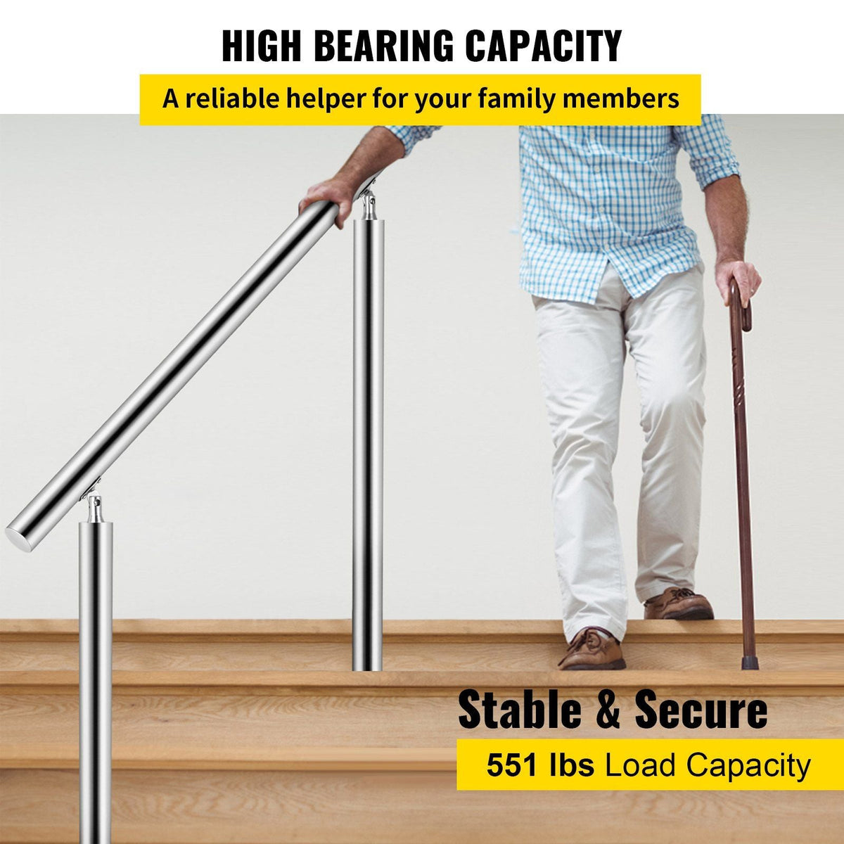 Stainless Steel Handrail 551LBS Load Handrail for Outdoor Steps 32x34" Outdoor Stair Railing Silver Stair Handrail Transitional Range from 0 to 90° Stair Rail Fits 1-2 Steps with Screw Kit
