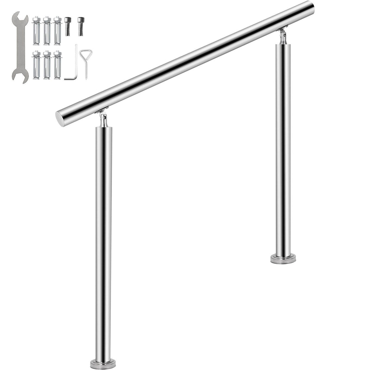 Stainless Steel Handrail 551LBS Load Handrail for Outdoor Steps 39x34" Outdoor Stair Railing Silver Stair Handrail Transitional Range from 0 to 90° Stair Rail Fits 2-3 Steps with Screw Kit