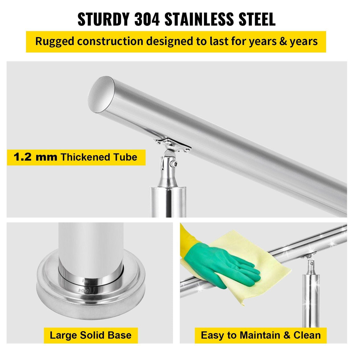 Stainless Steel Handrail 551LBS Load Handrail for Outdoor Steps 39x34" Outdoor Stair Railing Silver Stair Handrail Transitional Range from 0 to 90° Stair Rail Fits 2-3 Steps with Screw Kit