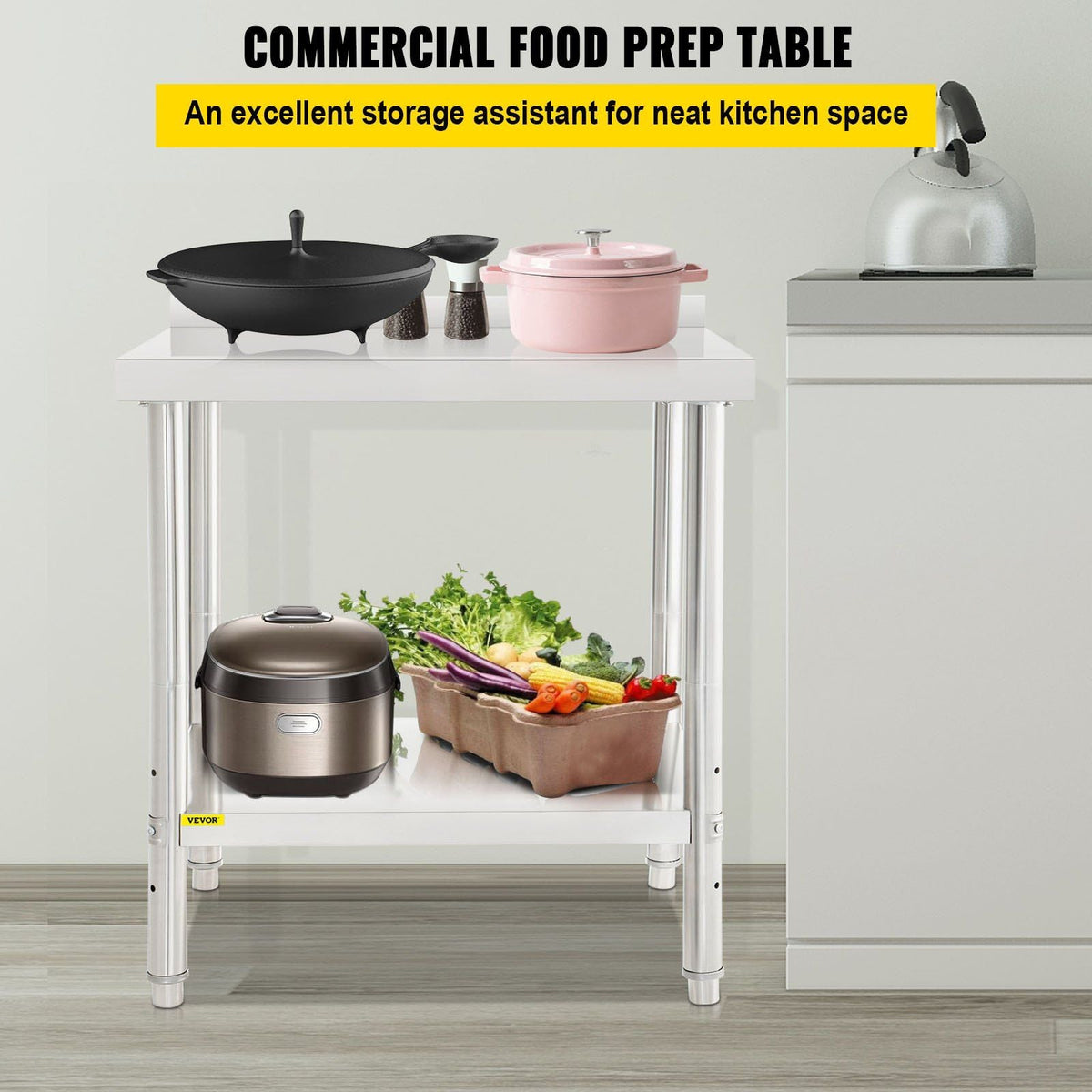 Stainless Steel Prep Table, 30 x 24 x 35 Inch, 440lbs Load Capacity Heavy Duty Metal Worktable with Backsplash and Adjustable Undershelf, Commercial Workstation for Kitchen Restaurant