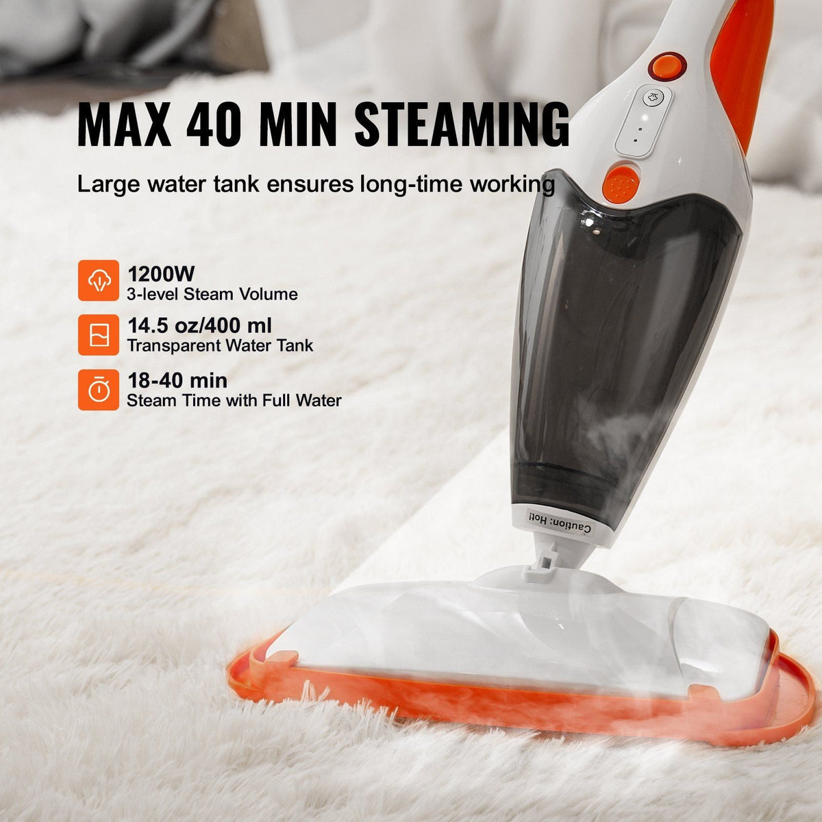 Steam Mop, 5-in-1 Hard Wood Floor Cleaner with 4 Replaceable Brush Heads, for Various Hard Floors, Like Ceramic, Granite, Marble, Linoleum, Natural Floor Mop with 2 pcs Machine Washable Pads