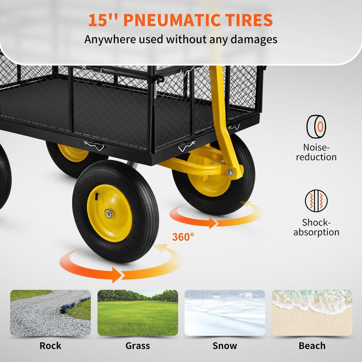 Steel Garden Cart, Heavy Duty 1400 lbs Capacity, with Removable Mesh Sides to Convert into Flatbed, Utility Metal Wagon with 2-in-1 Handle and 15 in Tires, Perfect for Garden, Farm, Yard