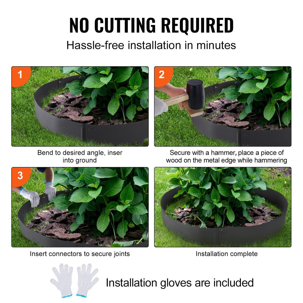 Steel Landscape Edging, 5-pack Steel Garden Edging Borders, 39" L x 5" H Strips, Hammer-in Edging Border, Bendable Metal Landscape Edging for Yard, Garden, Lawn, 3.15" Spike Height, Black