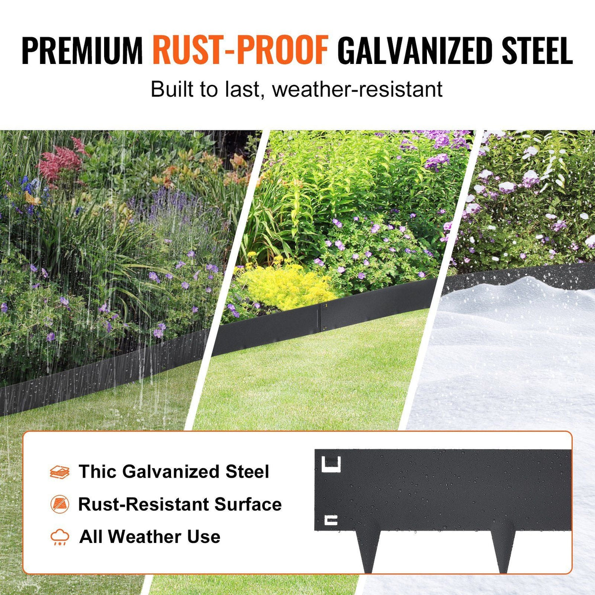 Steel Landscape Edging, 5-pack Steel Garden Edging Borders, 39" L x 5" H Strips, Hammer-in Edging Border, Bendable Metal Landscape Edging for Yard, Garden, Lawn, 3.15" Spike Height, Black