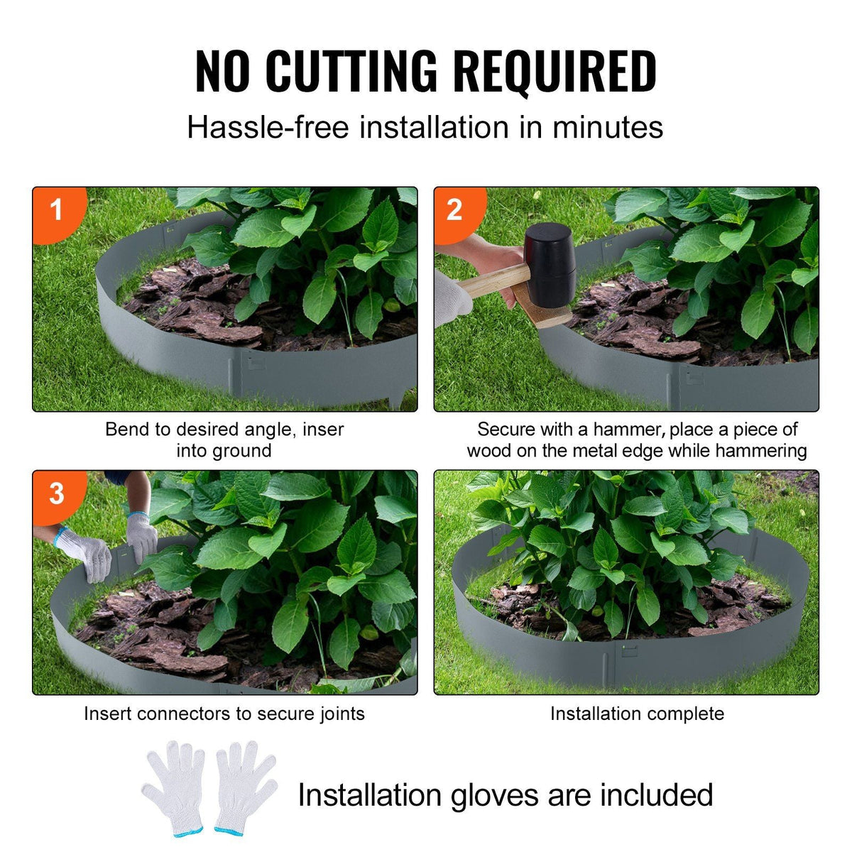 Steel Landscape Edging, 5-pack Steel Garden Edging Borders, 39" L x 5" H Strips, Hammer-in Edging Border, Bendable Metal Landscape Edging for Yard, Garden, Lawn, 3.15" Spike Height, Dark Gray