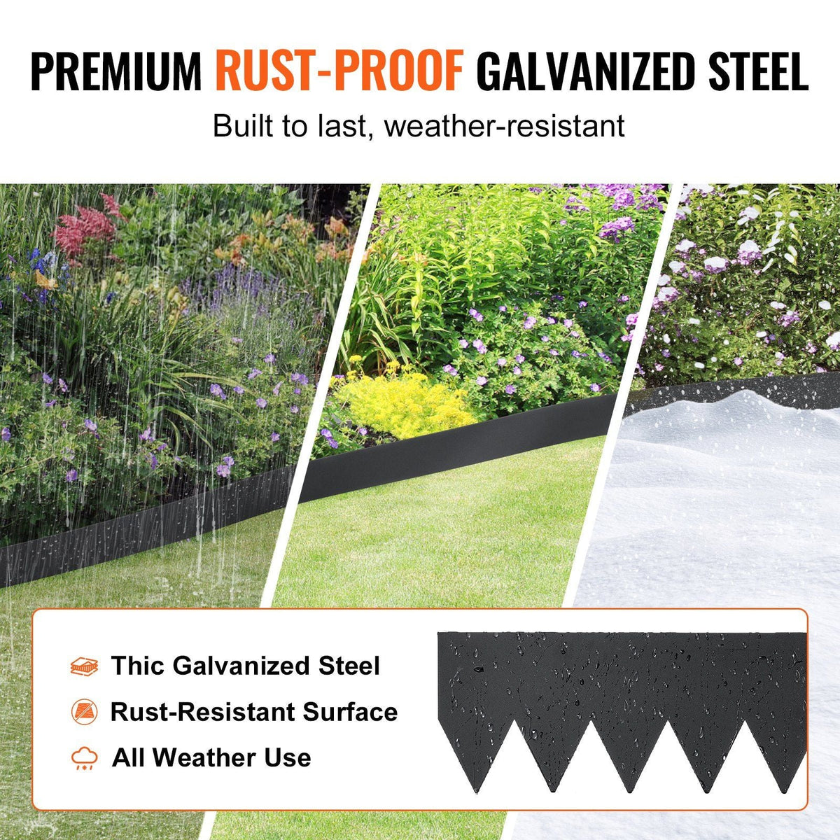 Steel Landscape Edging, 6-pack Steel Garden Edging Borders, 40" L x 8" H Strips, Hammer-in Edging Border with 8 Clips, Bendable Metal Landscape Edging for Yard, Garden, Lawn