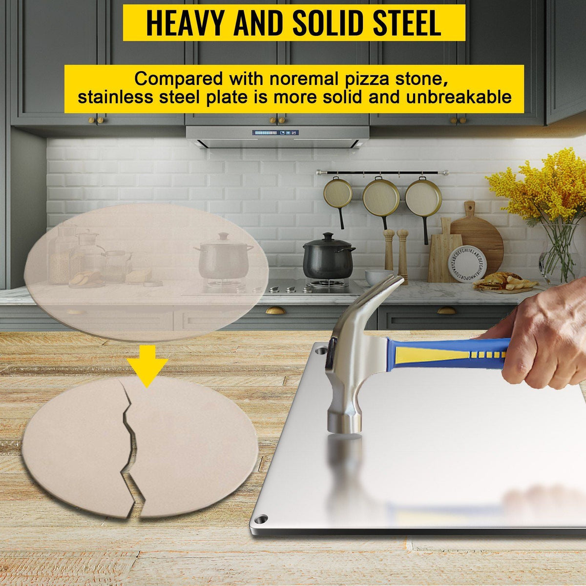 Steel Pizza Stone, Solid Steel Baking Steel, 16" x 14" Steel Pizza Plate, 0.2" Thick Steel Pizza Pan, High-Performance Pizza Steel for Grill and Oven, Baking Surface for Oven Cooking and Baking