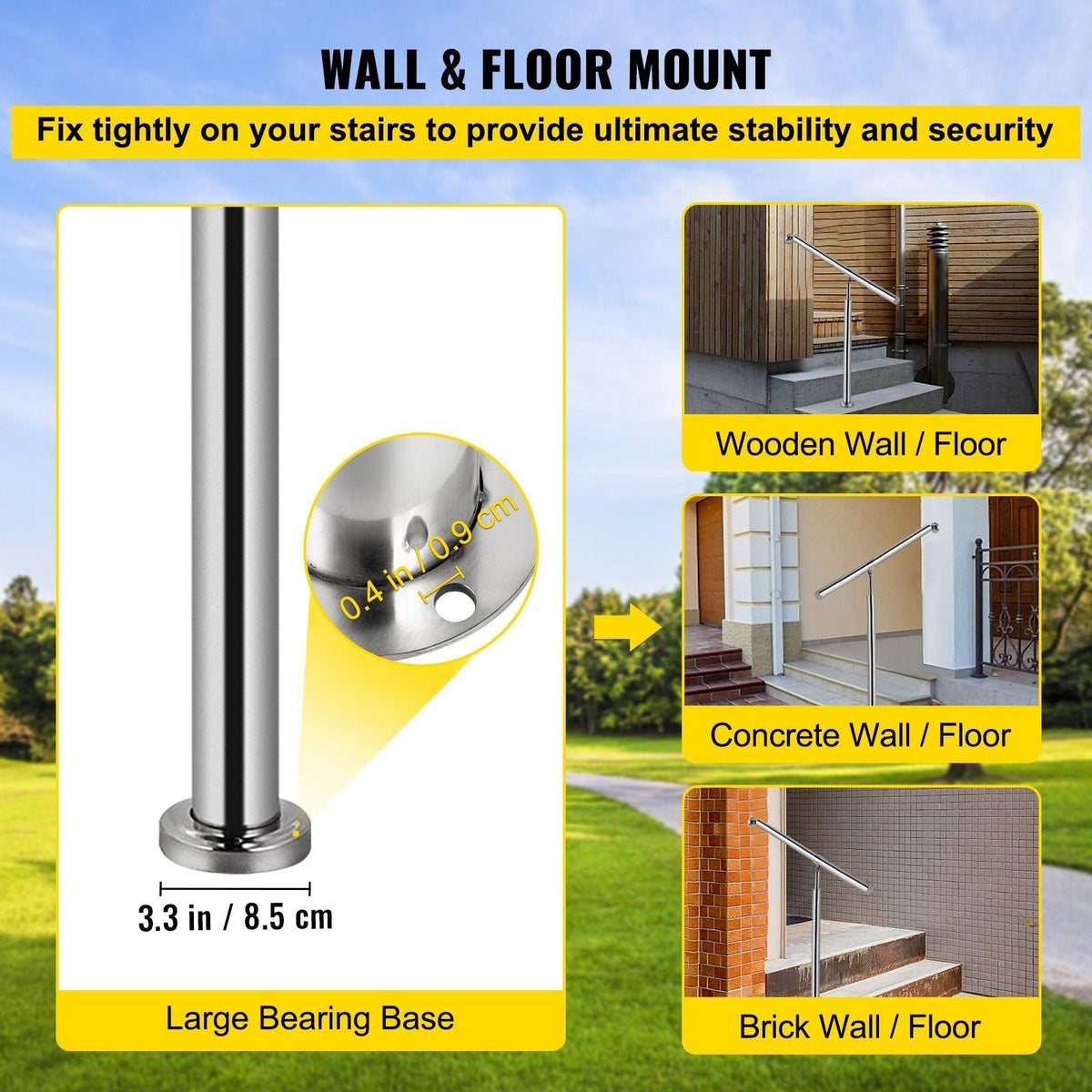 Step Handrail 304 Stainless Steel Stair Railing 1-2 Step for Indoor and Outdoor Adjustable Metal Hand Rails for Steps, 31.5x35.4 Inch, Silver
