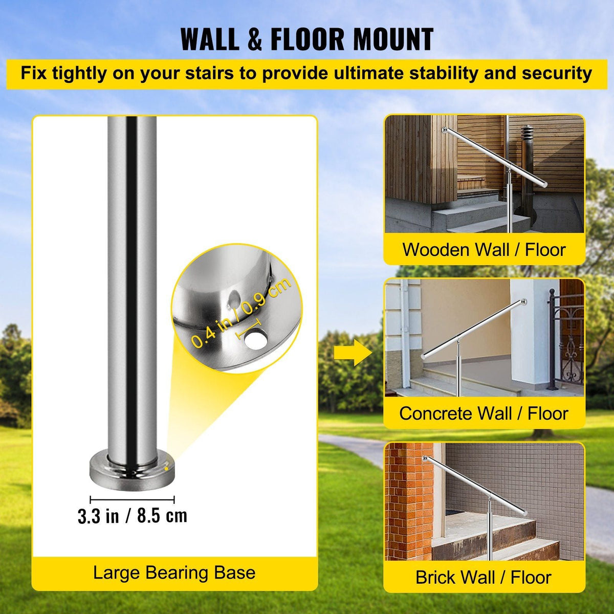 Step Handrail 304 Stainless Steel Stair Railing 3-4 Step for Indoor and Outdoor Adjustable Metal Hand Rails for Steps, 59x35.4 Inch, Silver