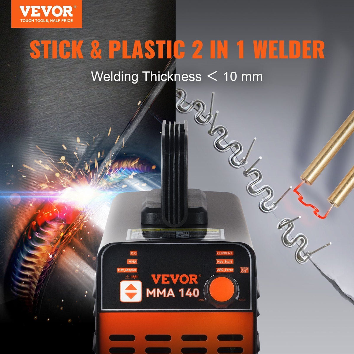 Stick Welder, 140Amp Stick & Plastic ARC Welder Machine, 110/220V Hot Stapler with Hot Start Arc Force Anti-Stick, Plastic Welding Kit Car Bumper Repair Kit