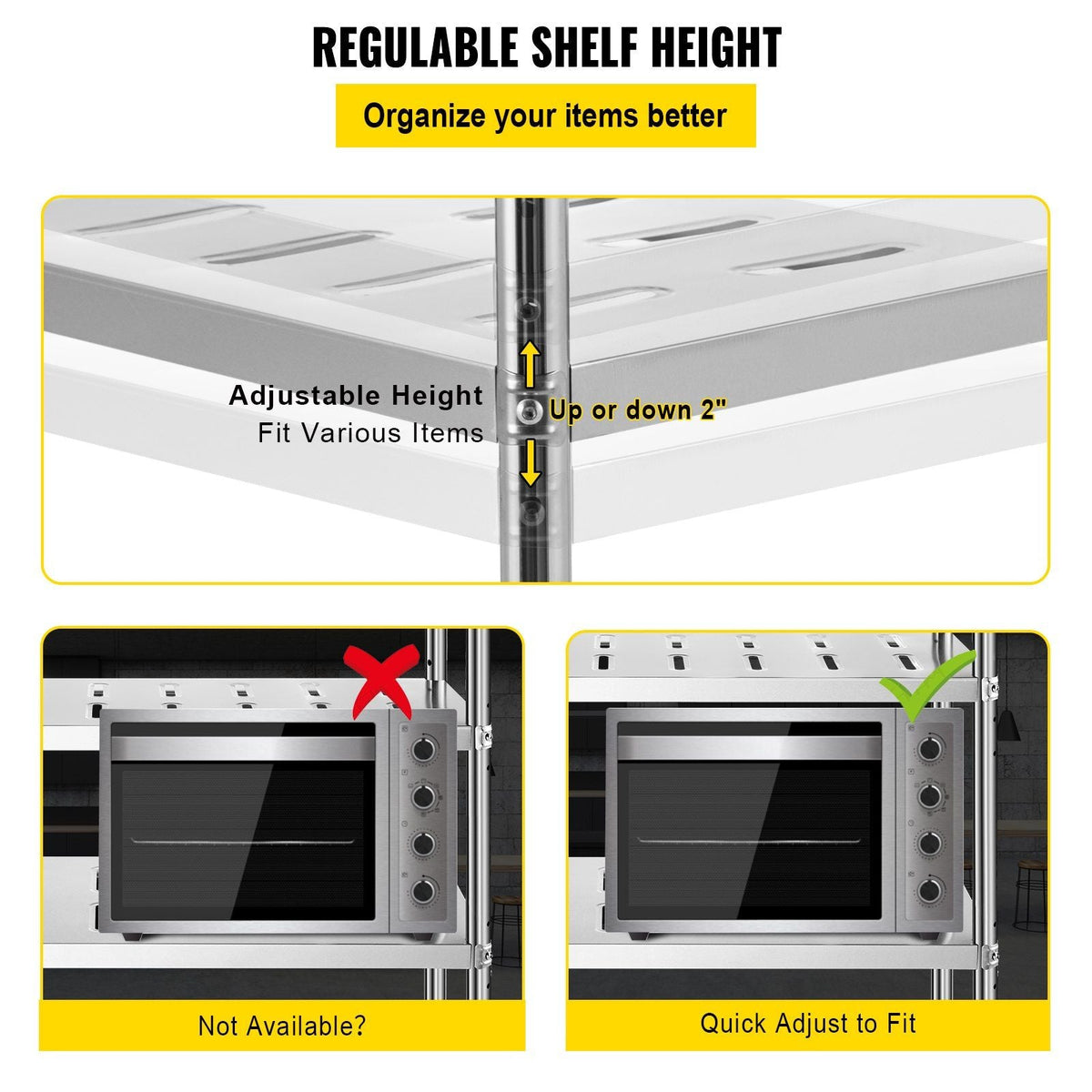 Storage Shelf, 4-Tier Storage Shelving Unit, Stainless Steel Garage Shelf, 59.1 x 17.7 x 61 inch Heavy Duty Storage Shelving, 529 Lbs Total Capacity with Adjustable Height and Vent Holes