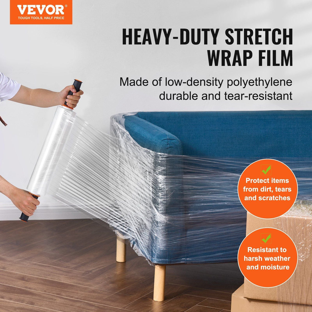 Stretch Film, 15 inches x 1000 feet, 1 Pack, 60 Gauge Industrial Strength Clear Durable Stretch Wrap Roll, Heavy Duty Shrink Film Stretch Wrap with Handles for Pallet Wrapping Shipping Moving