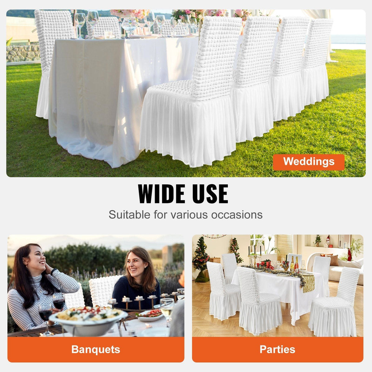 Stretch Spandex Folding Chair Covers, Universal Fitted Chair Cover with Skirt, Removable Washable Protective Slipcovers, for Wedding, Holiday, Banquet, Party, Celebration, Dining (4 PCS White)