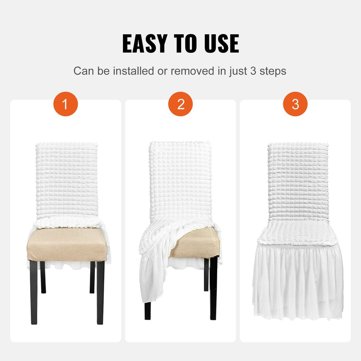 Stretch Spandex Folding Chair Covers, Universal Fitted Chair Cover with Skirt, Removable Washable Protective Slipcovers, for Wedding, Holiday, Banquet, Party, Celebration, Dining (4 PCS White)