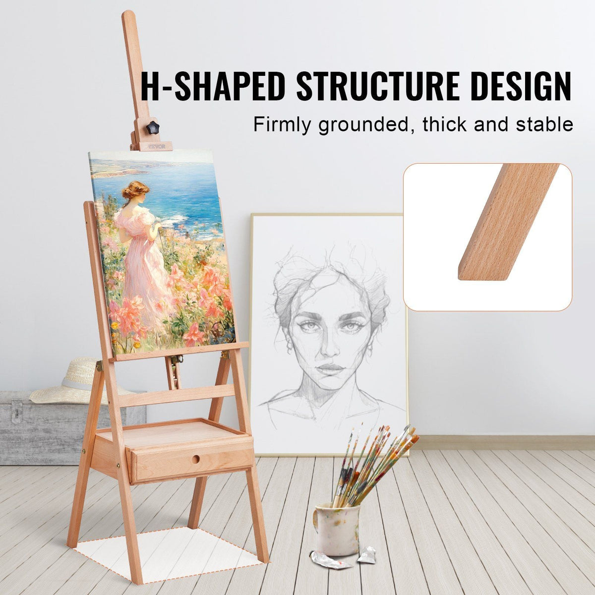 Studio H-Frame Easel Holds Canvas Art up to 36" Beechwood Artists Easel