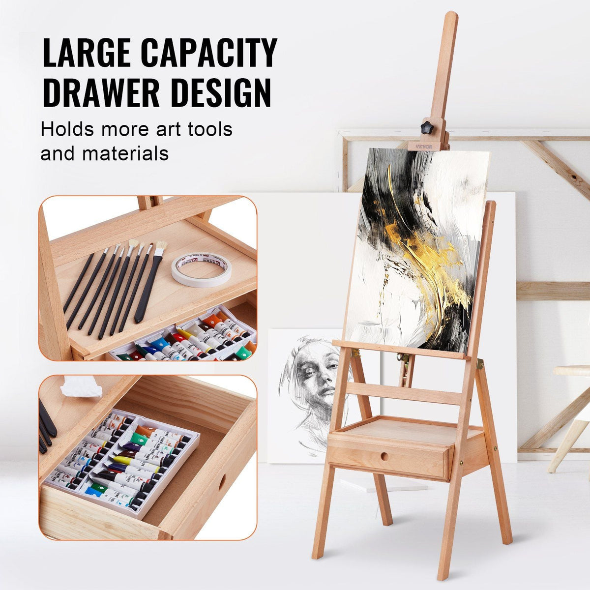 Studio H-Frame Easel Holds Canvas Art up to 36" Beechwood Artists Easel