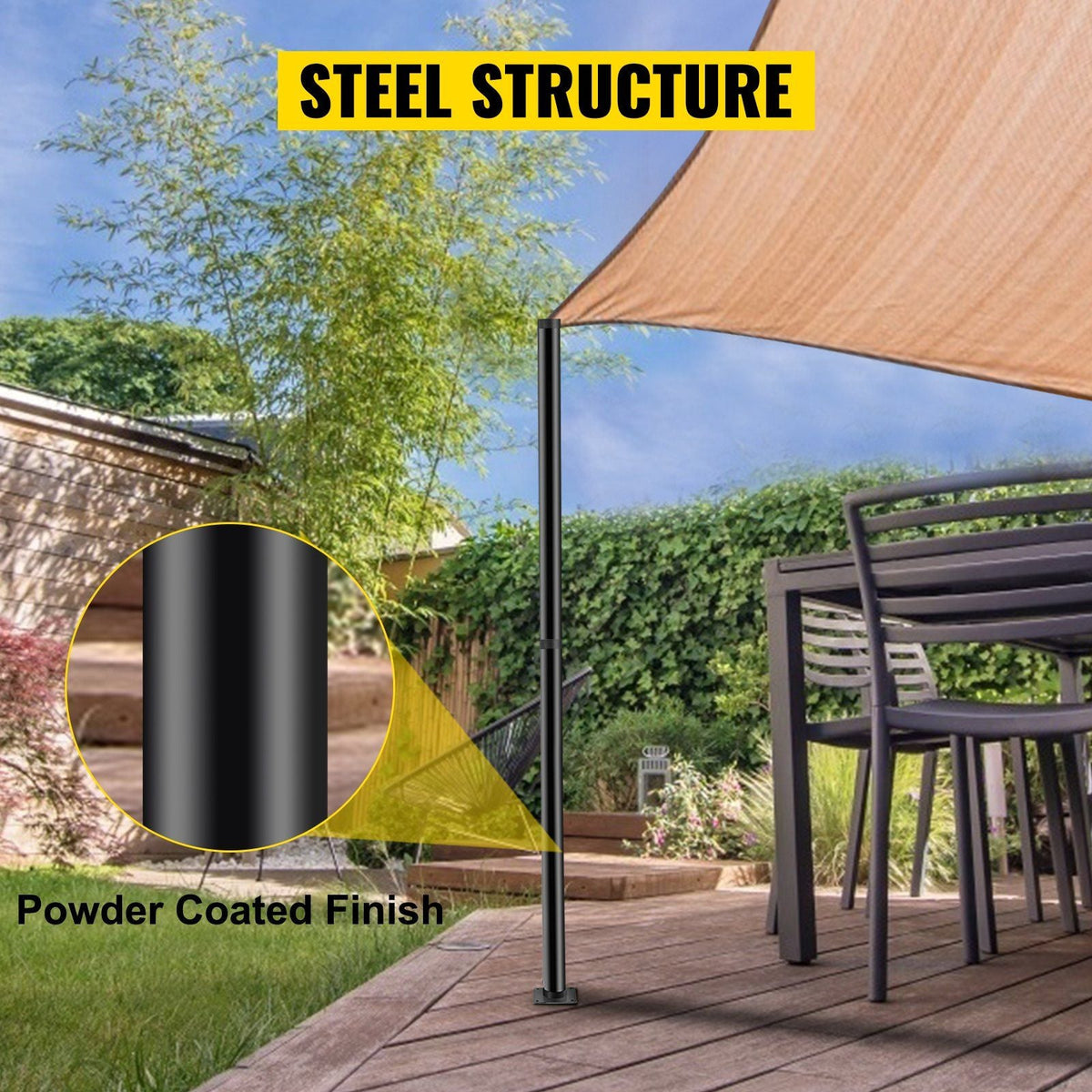 Sun Shade Post, 85" Shade Sail Post, 3" Diameter Sail Pole, Steel Structure Sail Shade Post, Powder Coated Extendable Sun Shade Pole Suitable for Lawn, Garden, Wooden Deck, Backyard, Playground