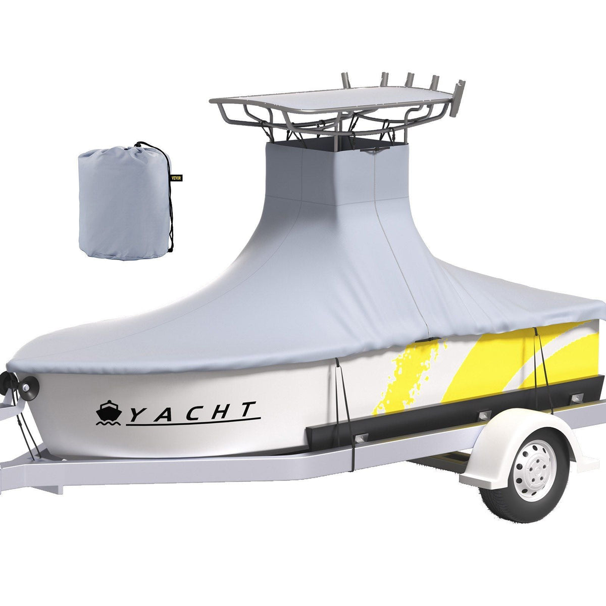 T-Top Boat Cover, Fit for 16'-18.5' Boat, Heavy Duty 600D Marine Grade Oxford Hard Top Cover, UV Resistant Waterproof Center Console Boat Cover w/ 2 Support Poles and 5 Wind-Proof Straps, Gray