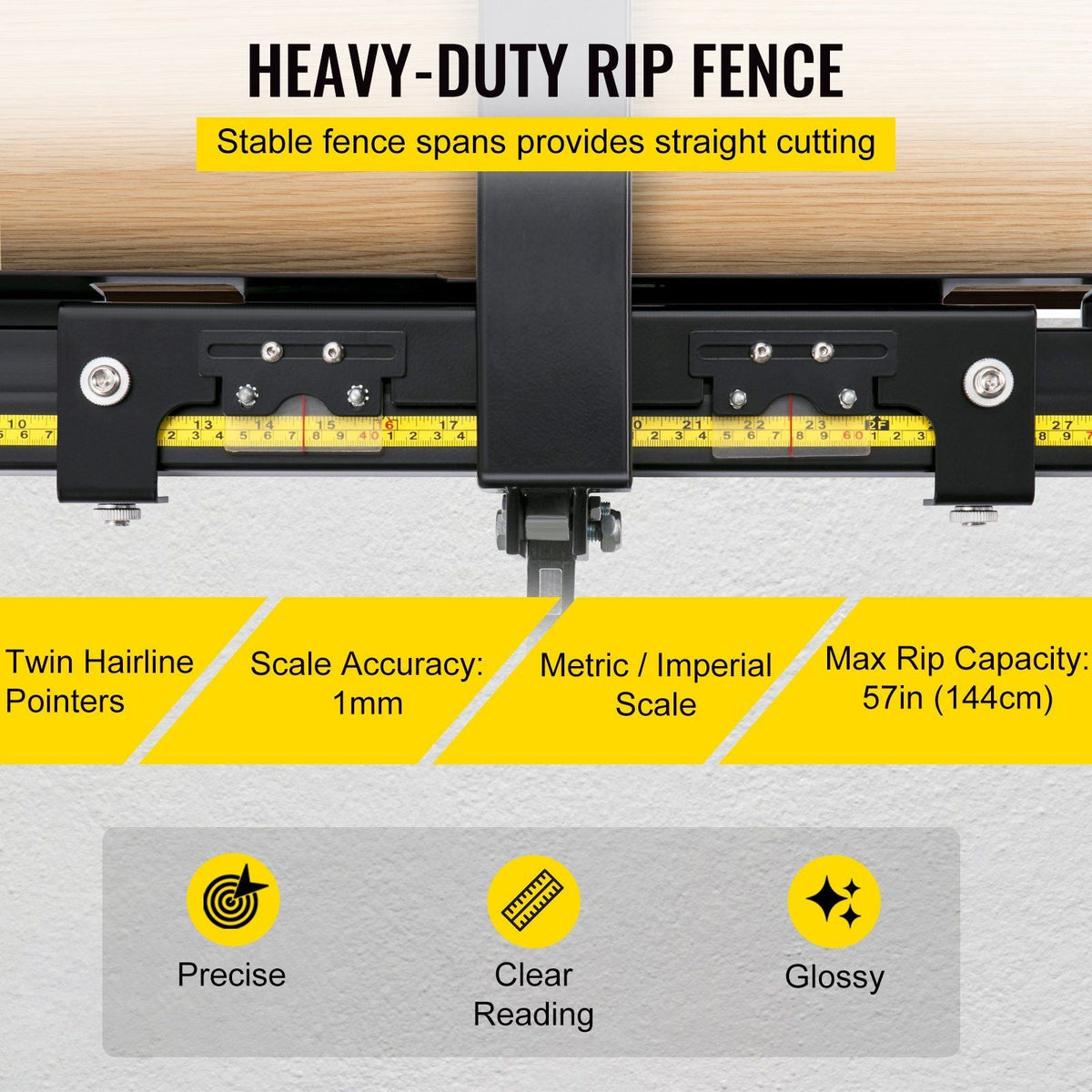 Table Saw Fence System, 57"×57" Classic Table Saw Fence Rail, Metric/Imperial Scale, Adjustable Hole Saw Fence System, w/Front Guide Bar Table Saw Fence, Tablesaw Fence Slide for Easy Gliding
