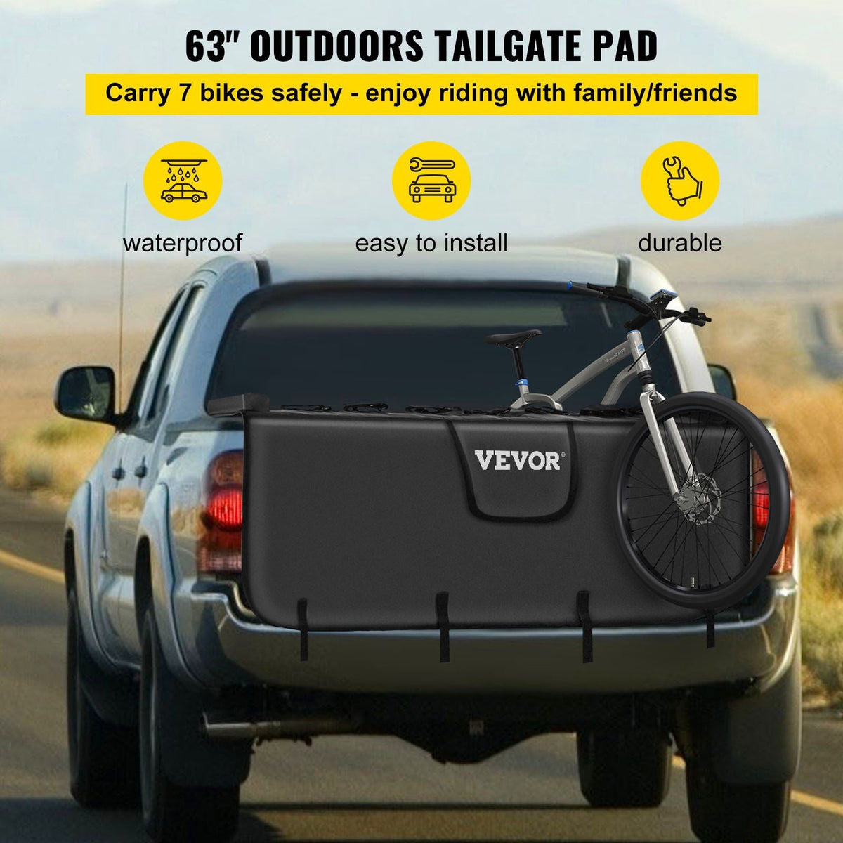 Tailgate Pad for Bikes, Tailgate Protection Cover Carries UP to 7 Mountain Bikes, 63" Bike Pickup Pad for Pickup Truck